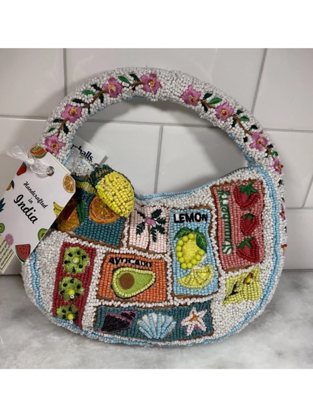 NEW RELEASE Viral Made In India Beaded Fruit Flowers And Shells Summer Bag, NWT